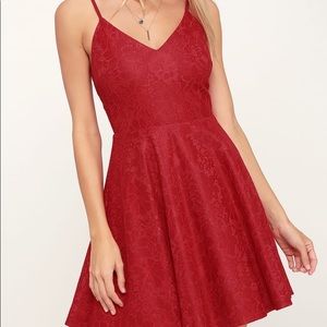 Lulus Way With Words Berry Red Lace Skater Dress